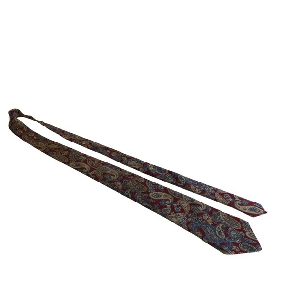 Hardy Amies London Silk Tie Red Blue Beige Paisley Mens Necktie Work Formal Gift - Picture 6 of 6